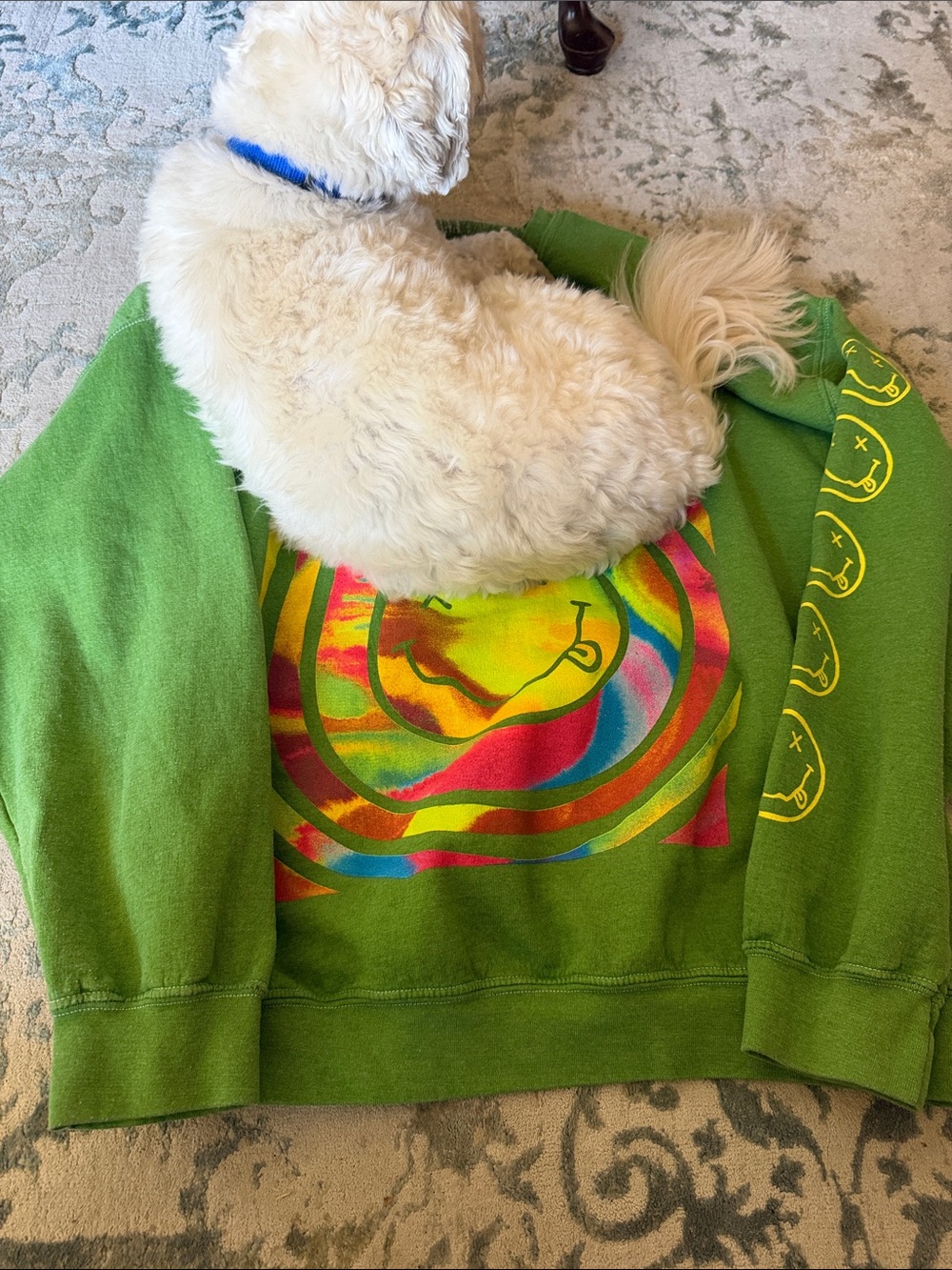 NIRVANA Green Pullover Hoodie with Multicolor Spiral Smiley